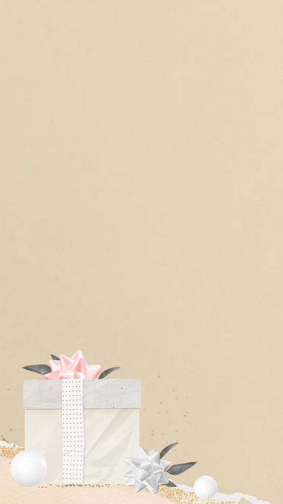 Birthday gift box iPhone wallpaper, beige textured background