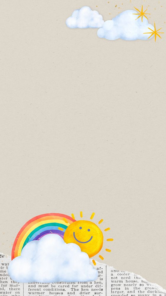 Cute sunny weather phone wallpaper, aesthetic paper collage