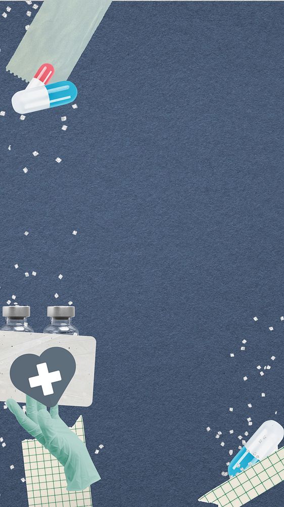 Aesthetic healthcare collage phone wallpaper, paper textured background