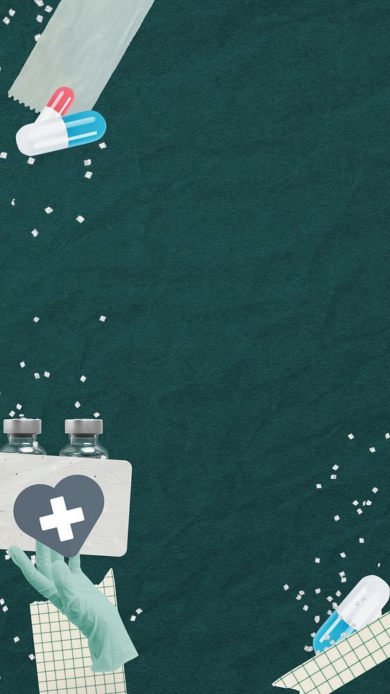 Aesthetic healthcare collage phone wallpaper, paper textured background