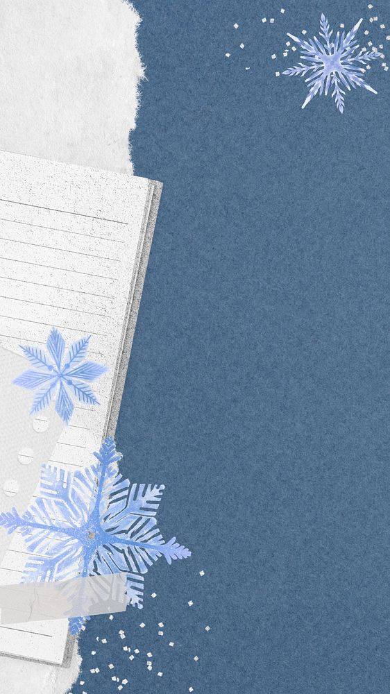 Aesthetic Winter journal iPhone wallpaper, blue paper textured background