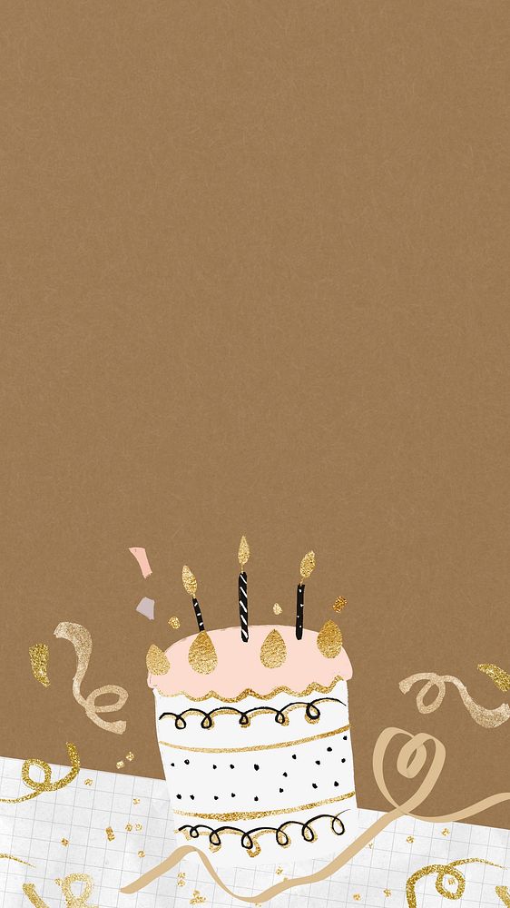Birthday celebration cake iPhone wallpaper, brown background
