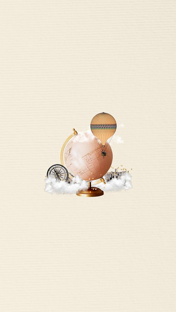 Aesthetic travel phone wallpaper, spinning globe collage 