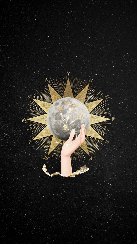 Astrology full moon iPhone wallpaper, aesthetic celestial collage