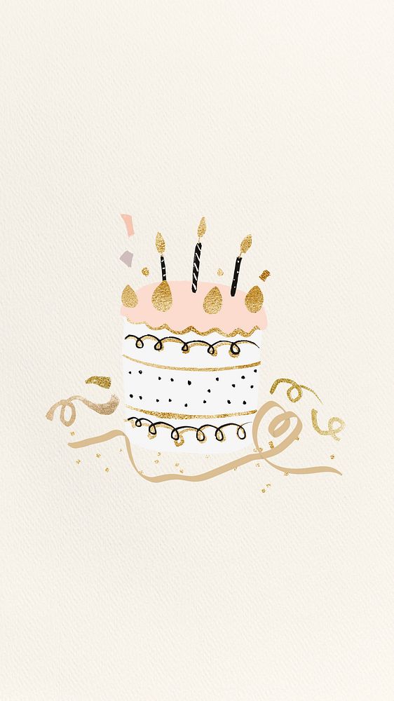 Aesthetic birthday cake phone wallpaper, beige background