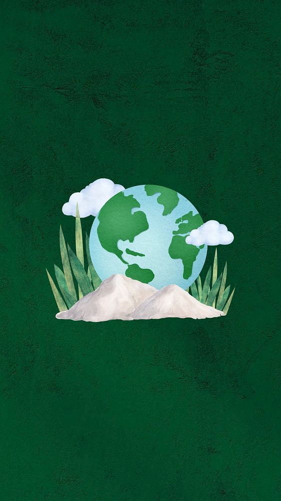 Globe environment collage background, green paper texture 