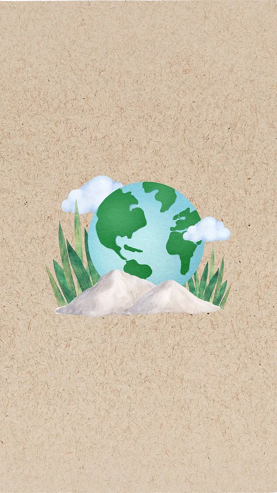 Globe environment collage background, beige paper texture