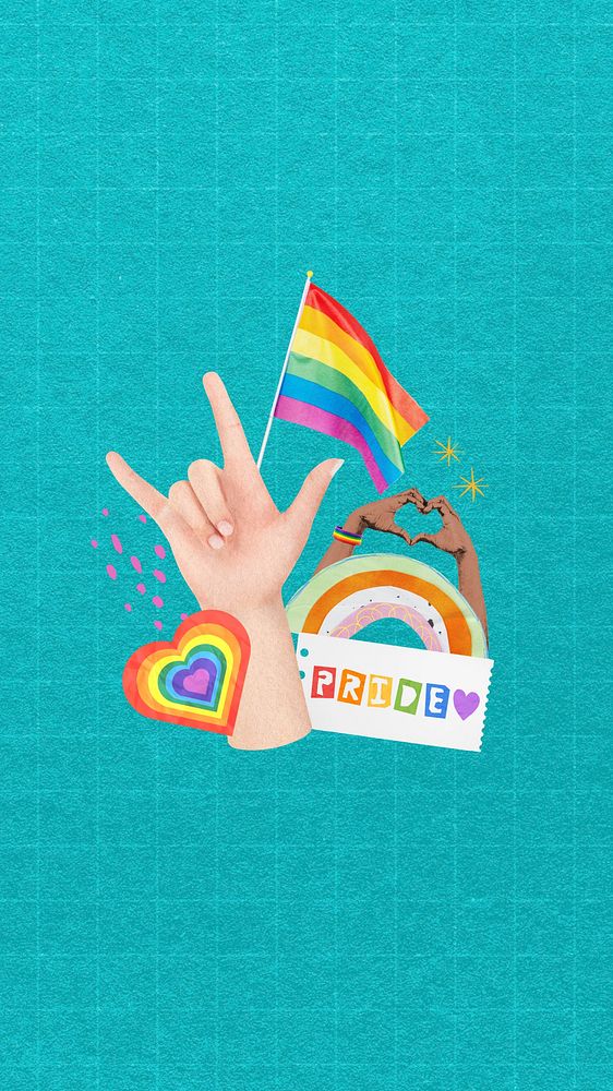 Pride flag aesthetic mobile wallpaper, cute LGBTQ collage