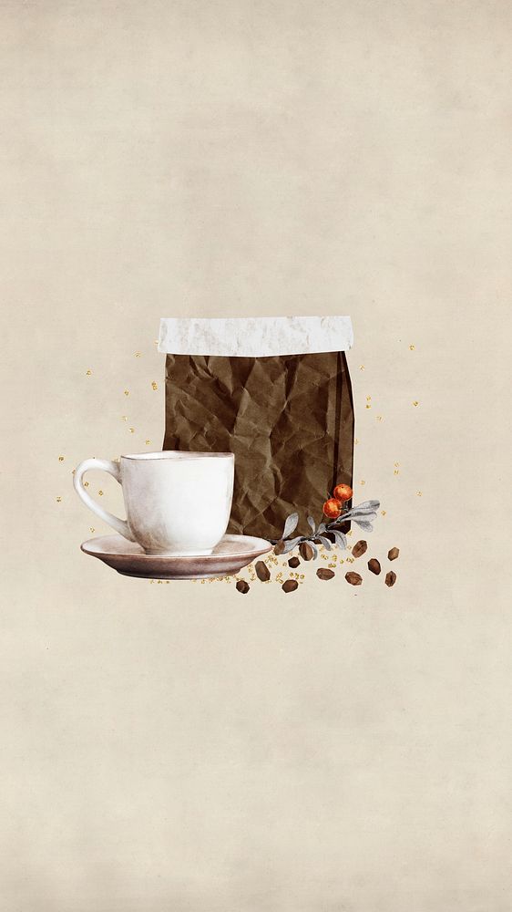Morning coffee aesthetic phone wallpaper, paper textured background