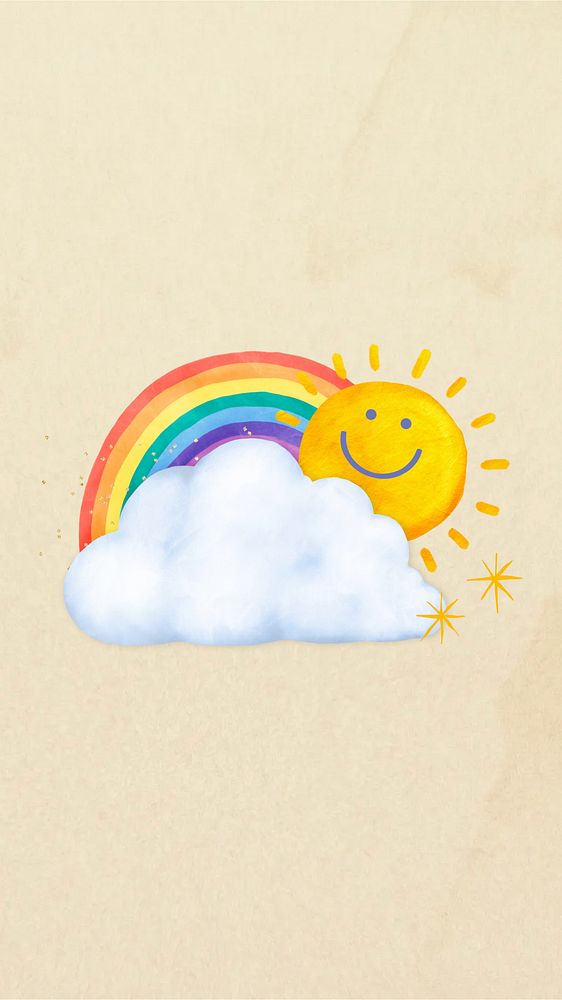 Cute sunny weather mobile wallpaper, aesthetic paper collage
