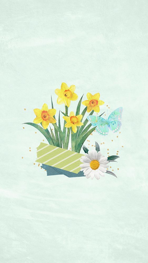 Easter iPhone wallpaper, daffodil flower illustration