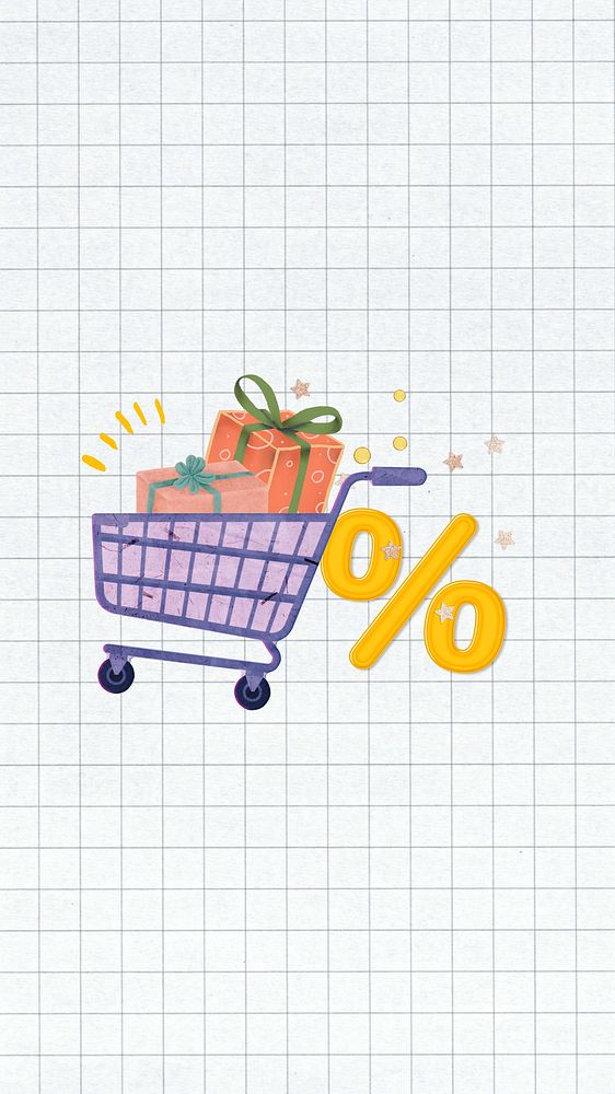 Shopping cart collage mobile wallpaper, grid pattern background