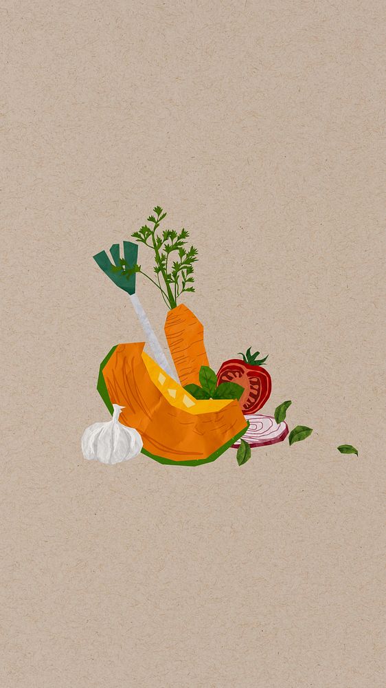 Healthy vegetables food iPhone wallpaper, cute paper collage