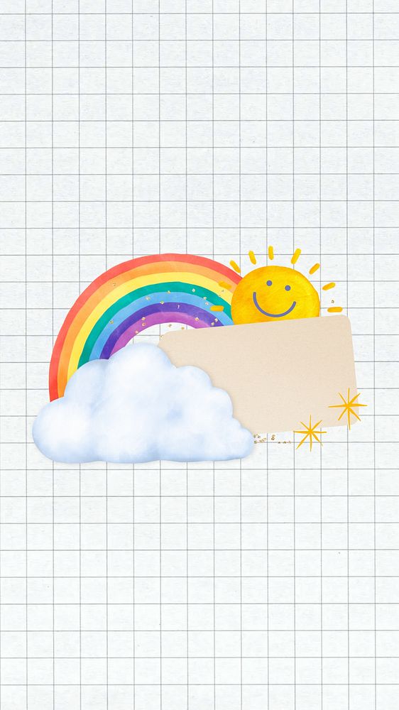 Cute sunny weather mobile wallpaper, aesthetic paper collage