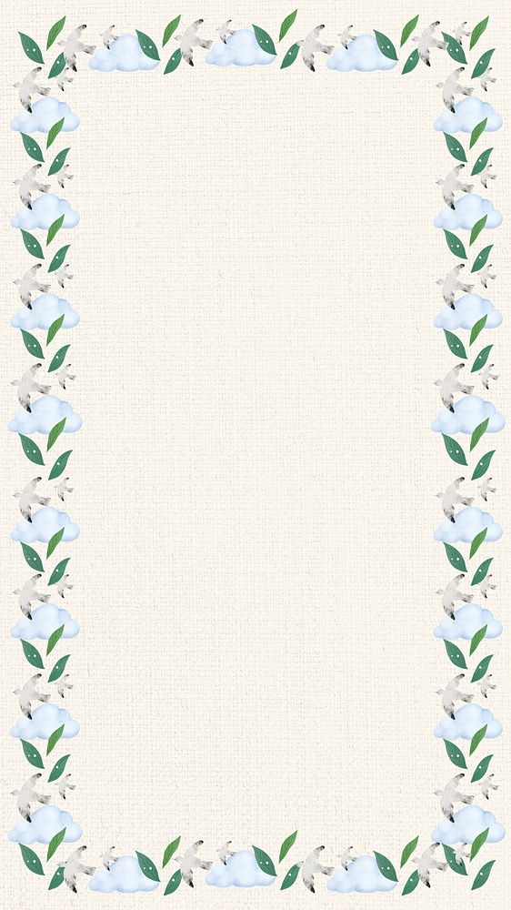 Leafy cloud frame mobile wallpaper, beige paper background