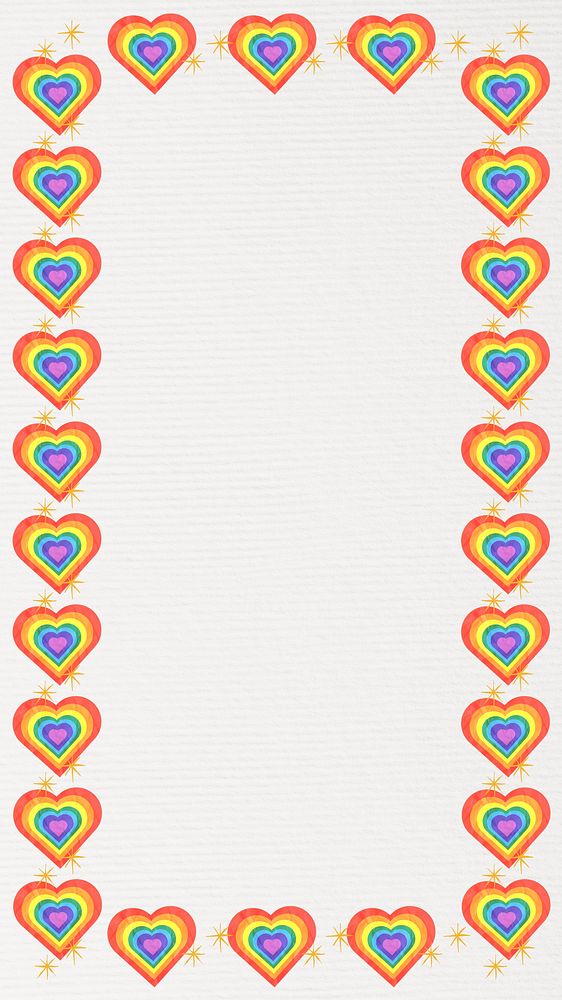 Rainbow heart frame mobile wallpaper, LGBTQ background
