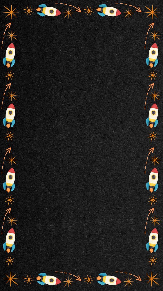 Spaceship frame mobile wallpaper, cute galaxy pattern