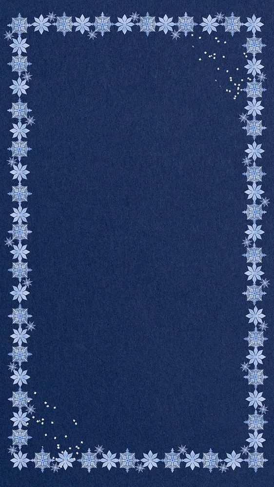 Winter snowflakes frame phone wallpaper, blue textured background