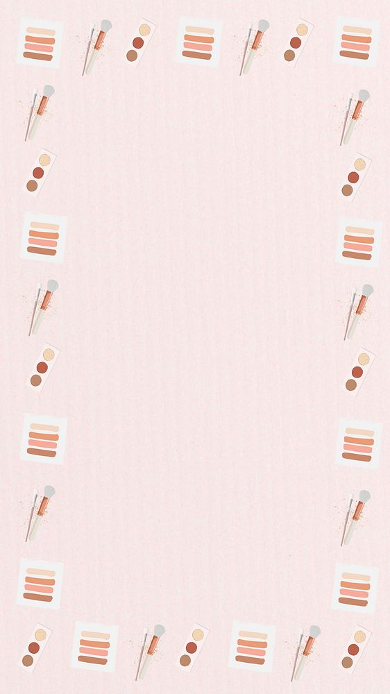 Makeup patterned frame phone wallpaper, pink aesthetic background