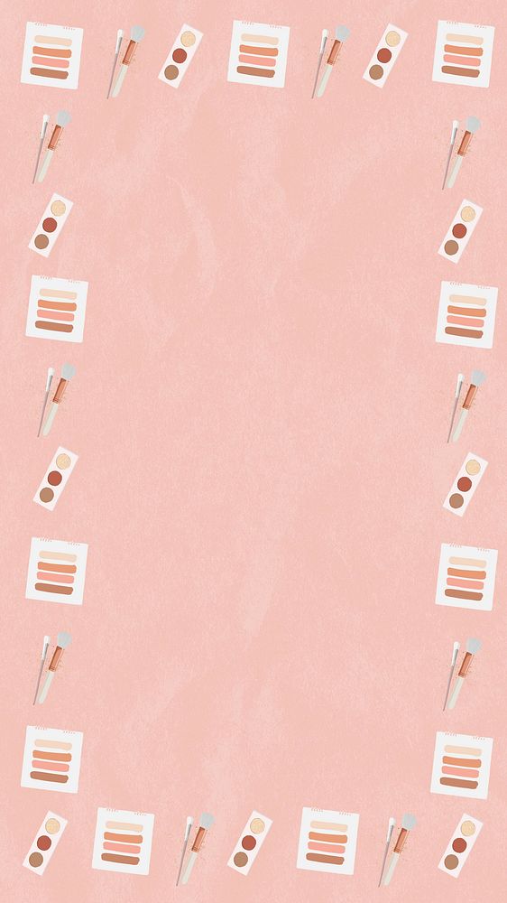 Makeup patterned frame phone wallpaper, pink aesthetic background
