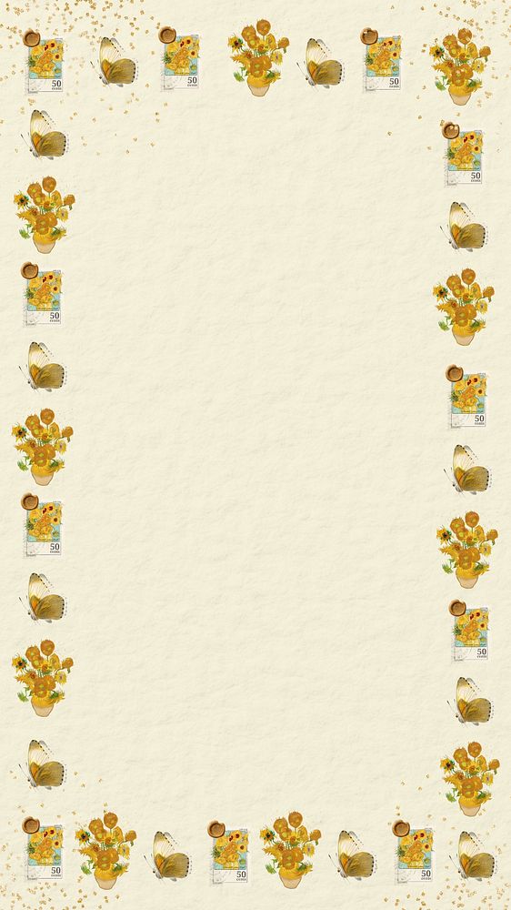 Van Gogh's Sunflowers mobile wallpaper, vintage flower frame, remixed by rawpixel