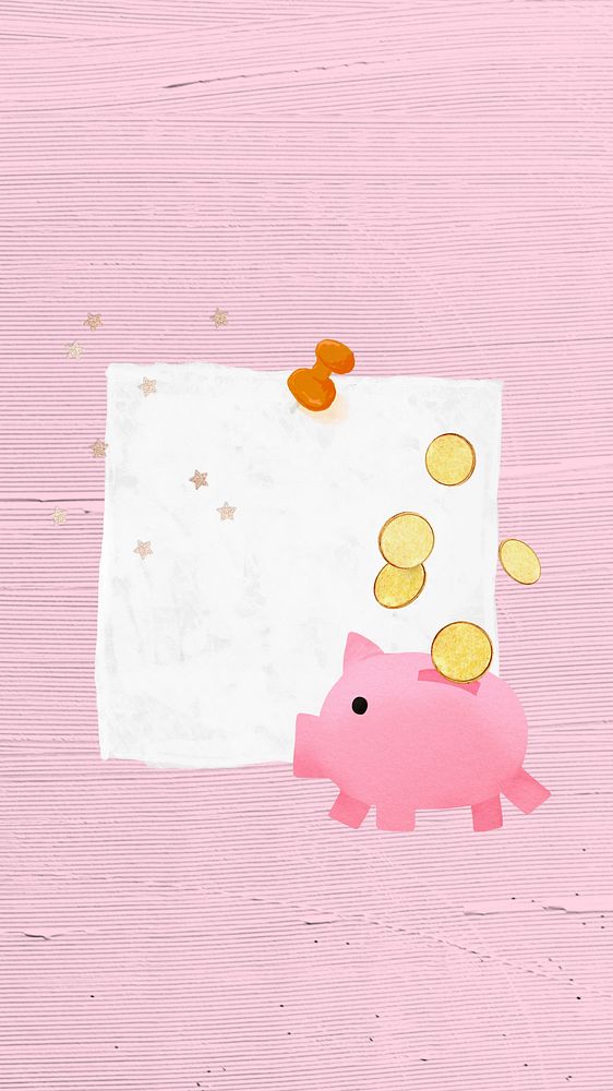 Piggy bank savings phone wallpaper, cute finance collage background