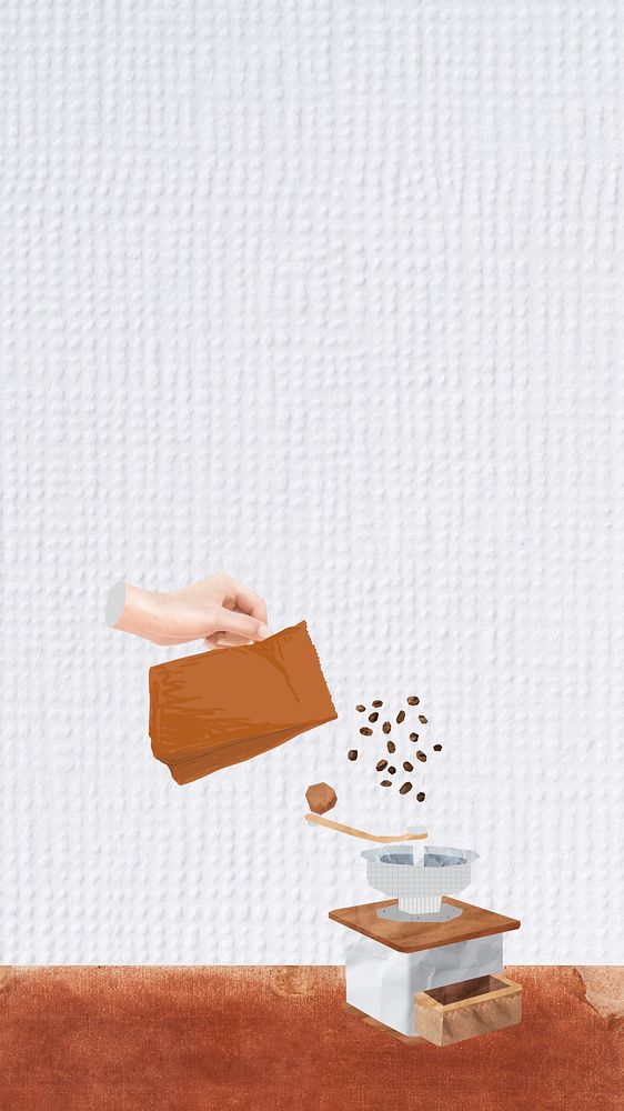 Coffee making aesthetic iPhone wallpaper, paper textured background