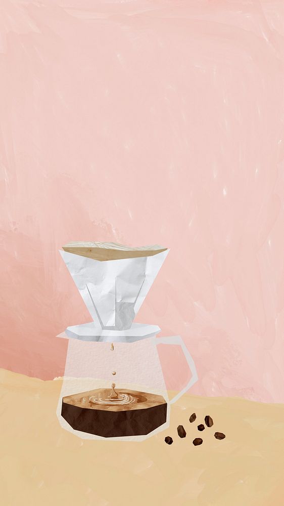 Drip coffee aesthetic phone wallpaper, cute paper collage