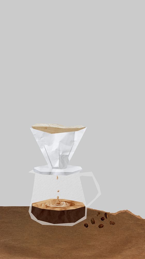 Drip coffee aesthetic phone wallpaper, cute paper collage