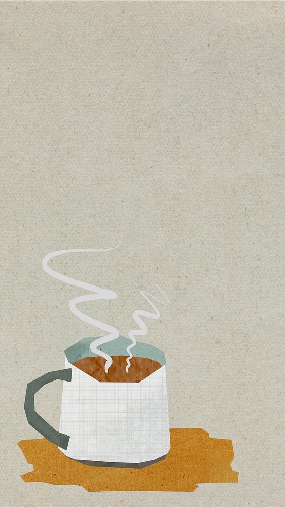 Morning coffee aesthetic phone wallpaper, cute paper collage