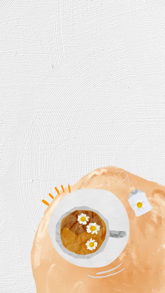 Chamomile tea cup phone wallpaper, aesthetic background