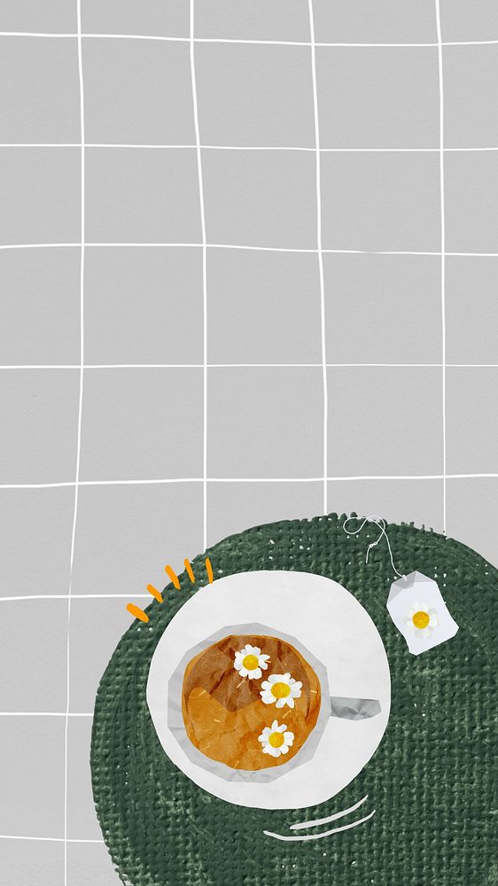 Chamomile tea cup phone wallpaper, aesthetic background