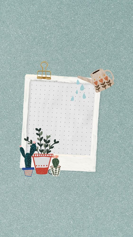 Cute plant lovers mobile wallpaper, instant film frame background