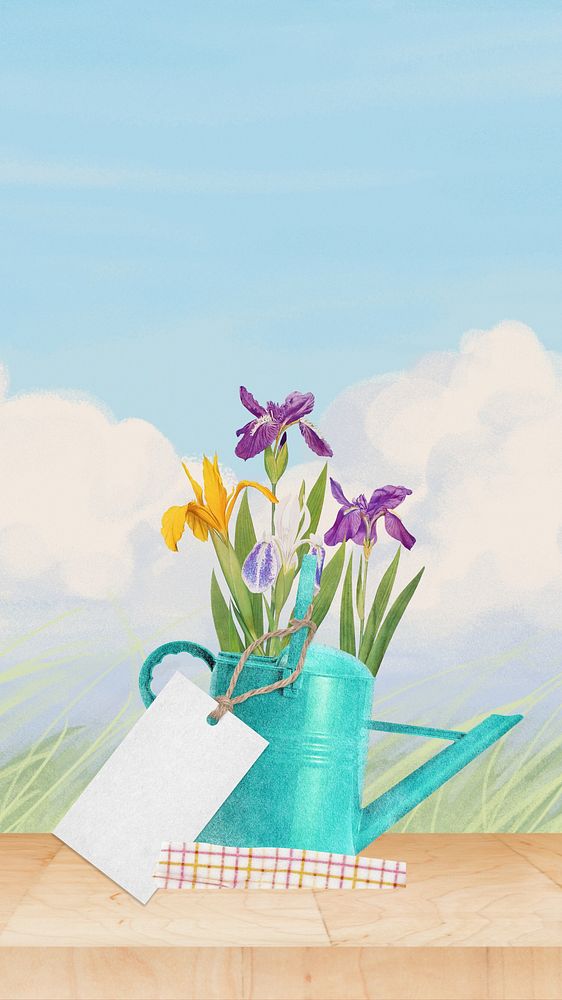Spring flower iPhone wallpaper, colorful iris remix illustration