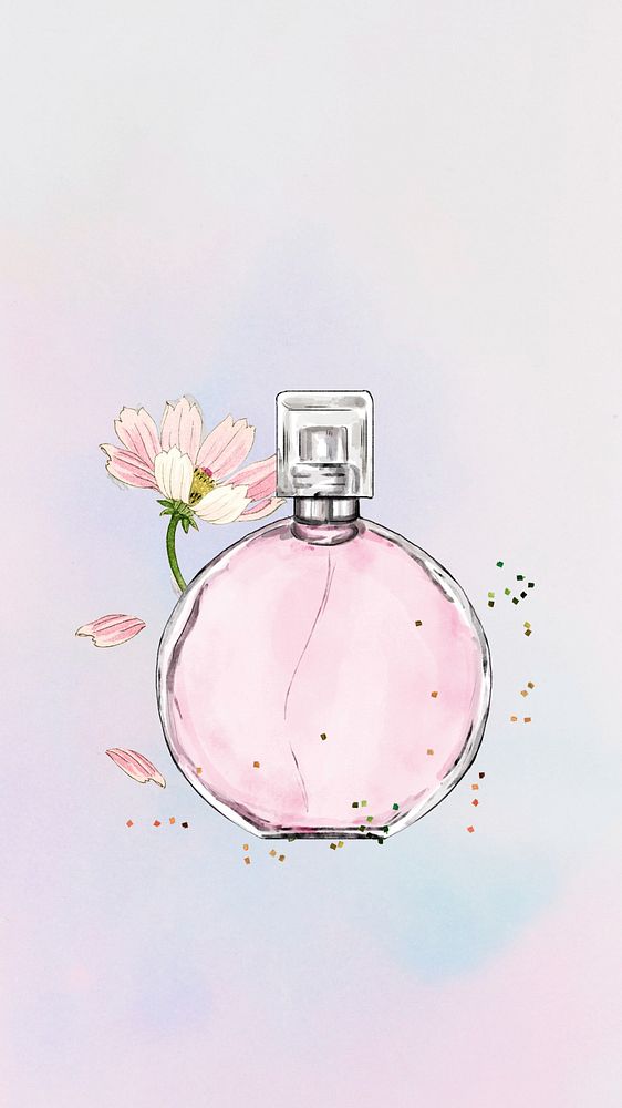 Floral perfume phone wallpaper, pink pastel background