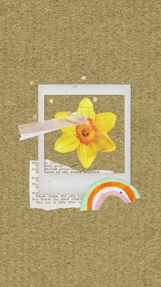 Easter flower iPhone wallpaper, daffodil instant photo frame illustration