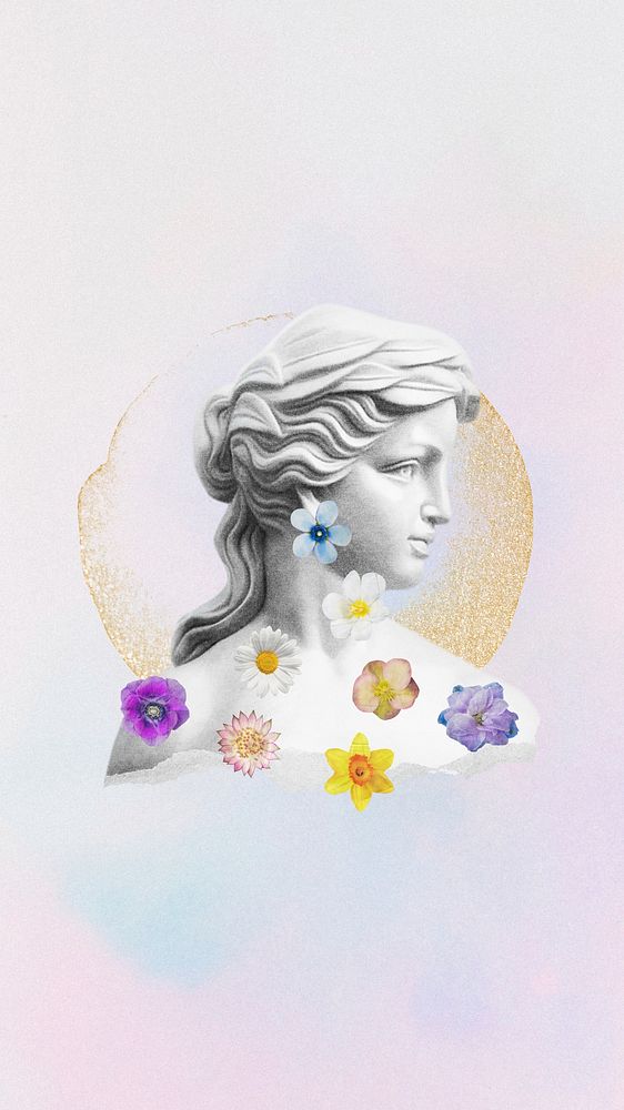 Floral Greek sculpture mobile wallpaper remix illustration