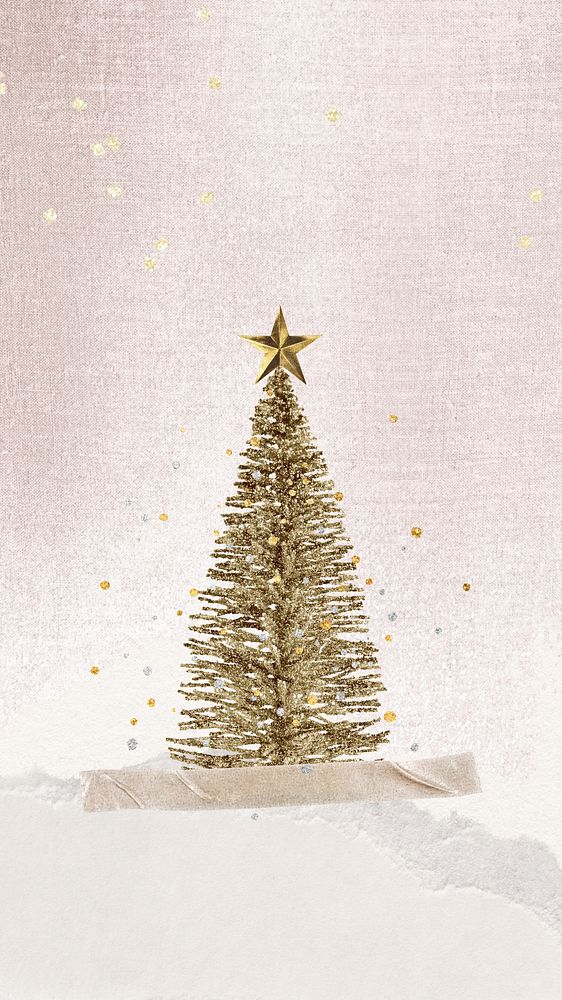 Golden Christmas tree iPhone wallpaper, festive background