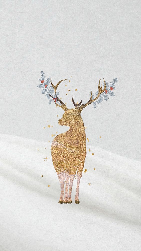 Gold stag silhouette iPhone wallpaper, aesthetic animal background
