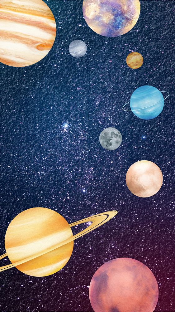 Aesthetic starry sky phone wallpaper, solar system illustration