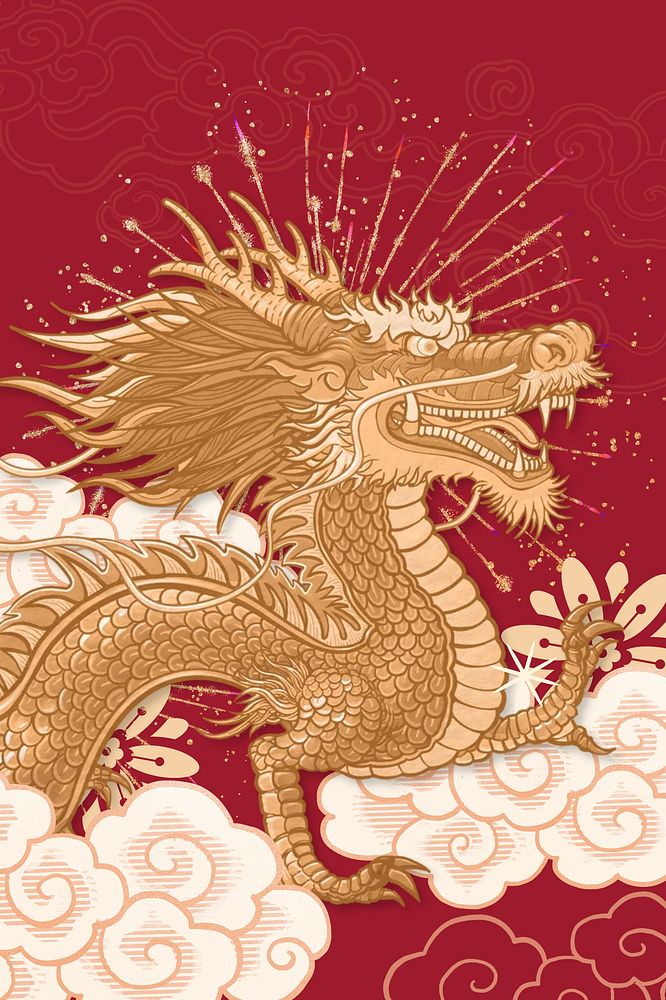 Red Chinese dragon background, oriental mythical creature illustration