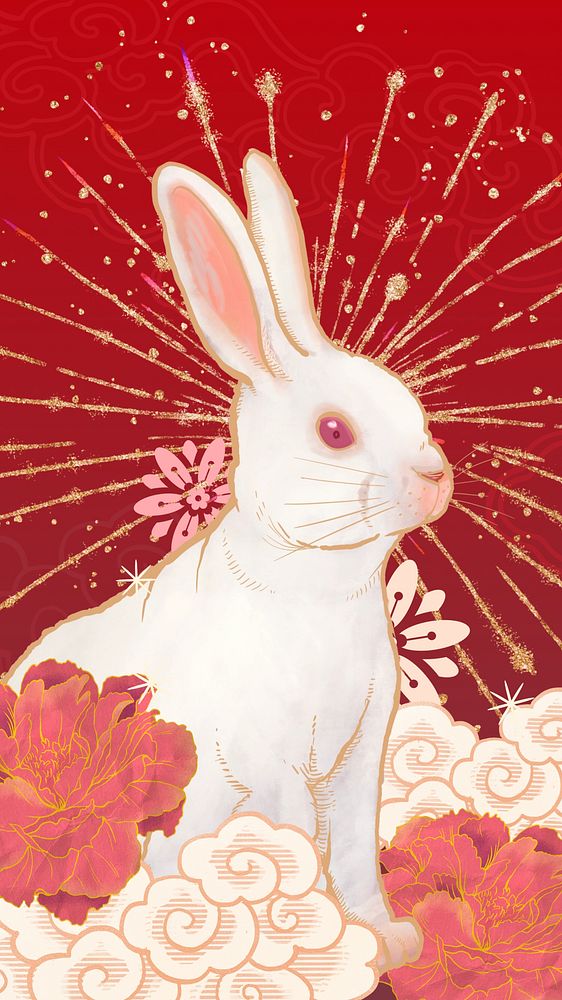 Oriental rabbit phone wallpaper, Chinese zodiac animal background