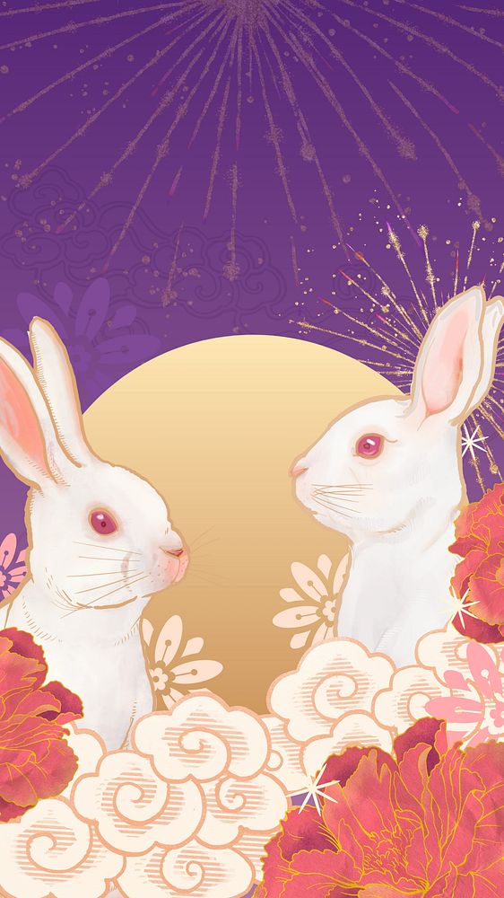 Rabbit New Year phone wallpaper, traditional Chinese background