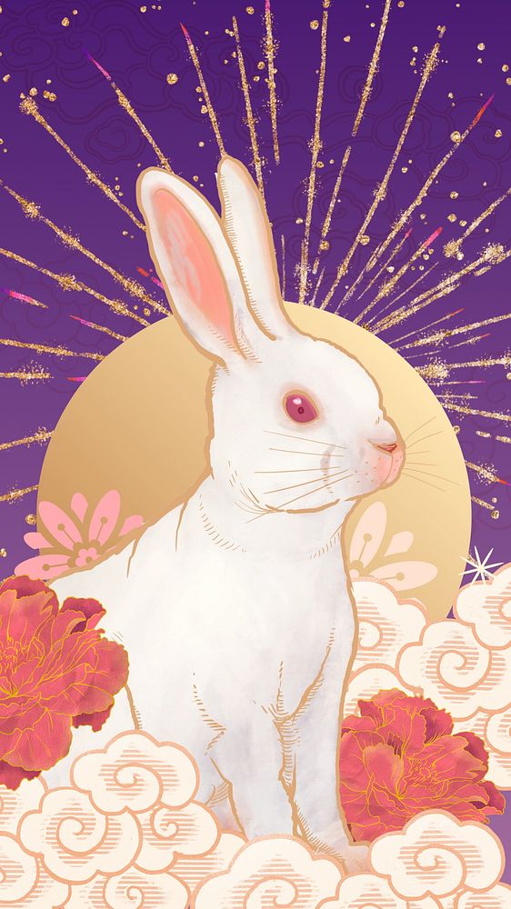 Oriental rabbit phone wallpaper, Chinese zodiac animal background