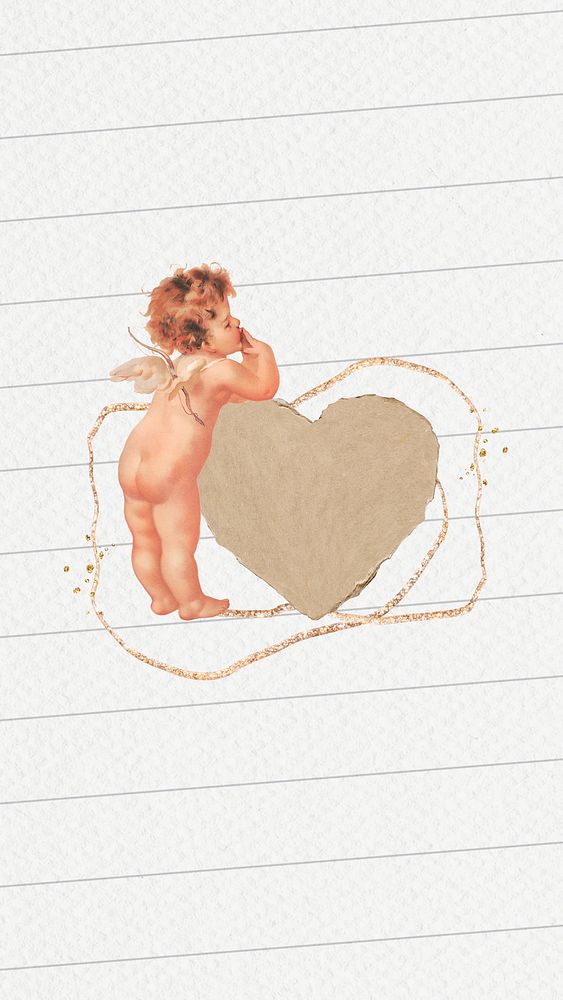 Cupid paper heart phone wallpaper, Valentine's celebration background