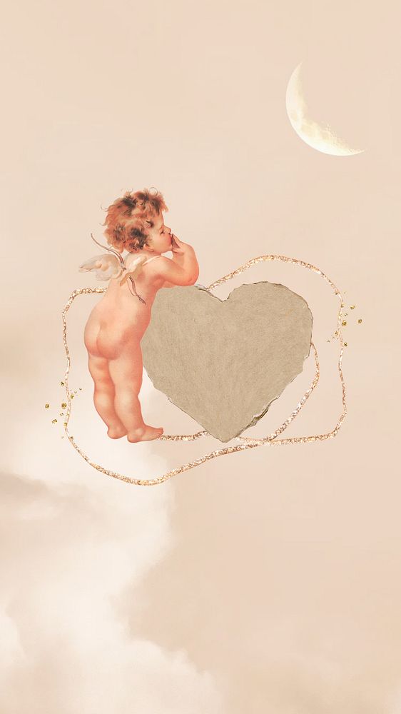 Cupid paper heart phone wallpaper, Valentine's celebration background