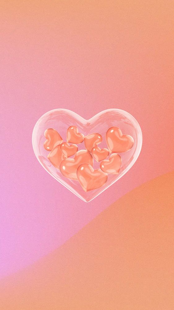 3D crystal hearts iPhone wallpaper, Valentine's celebration background