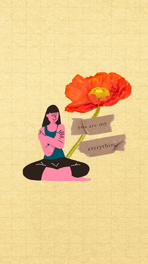 Self-love woman doodle iPhone wallpaper, you are my everything quote