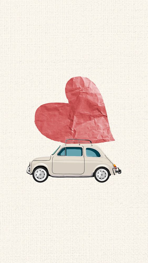 Cute Valentine's mobile wallpaper, heart on car background