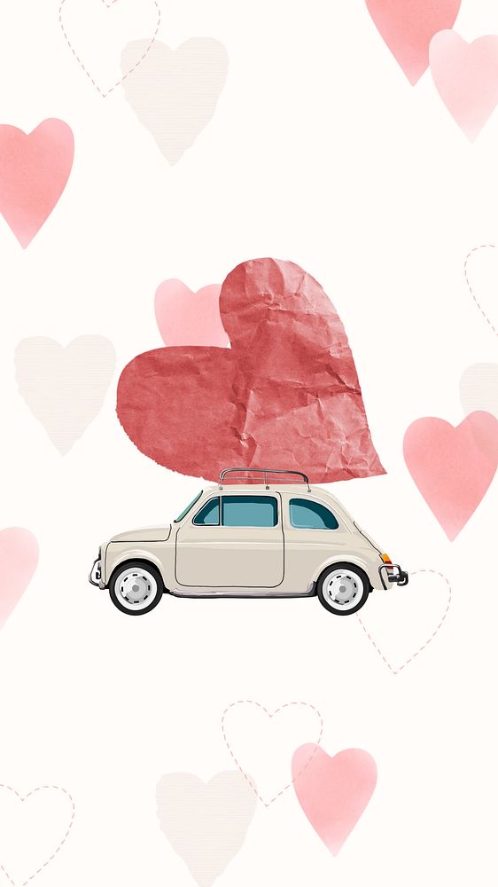 Cute Valentine's mobile wallpaper, heart on car background